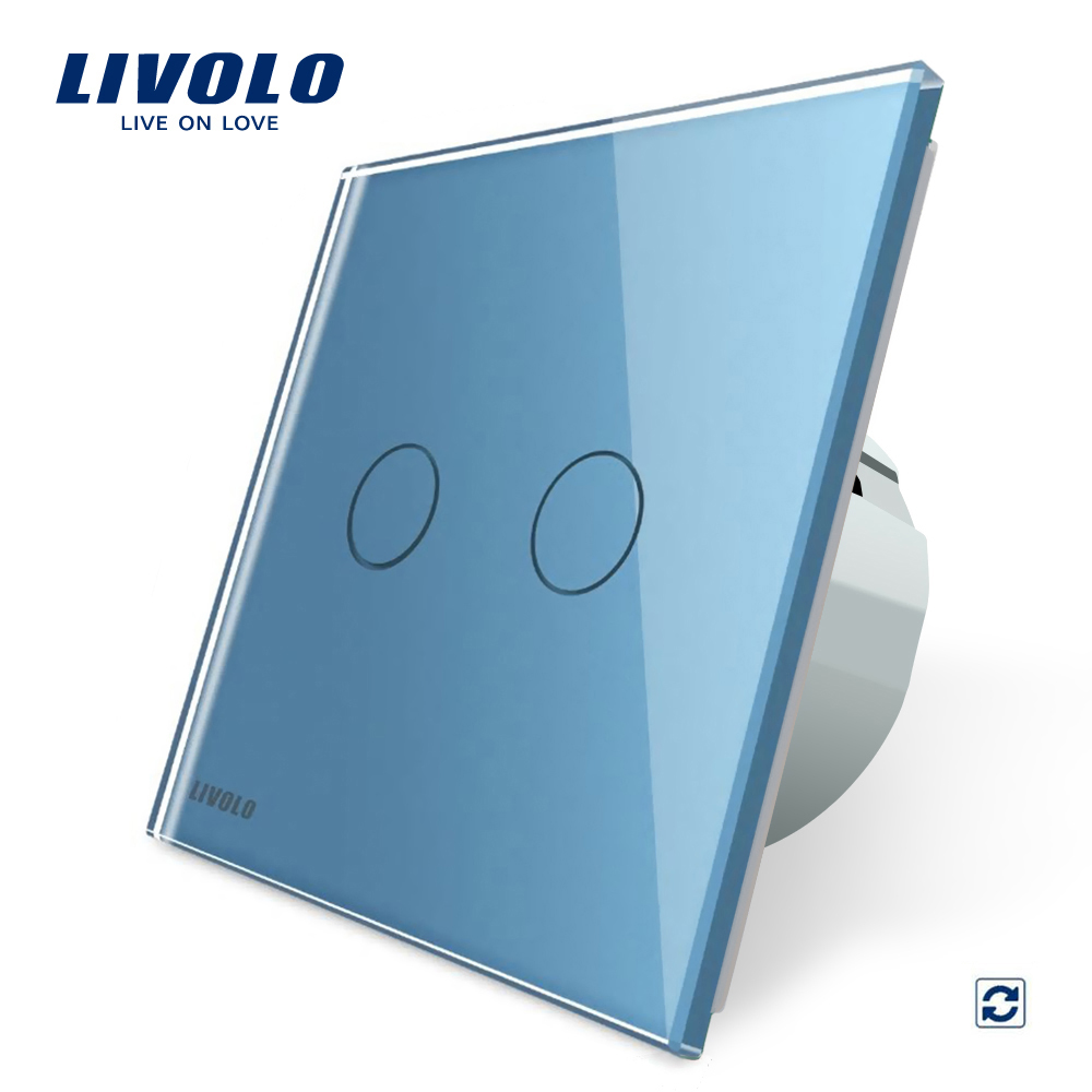 Intrerupator dublu cu revenire (reset) Livolo cu touch din sticla
