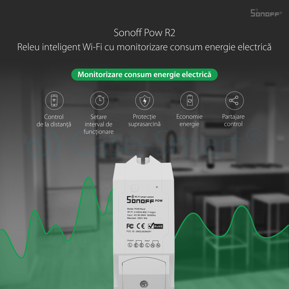 Releu Wi-Fi monitorizare consum electric Sonoff POW R2