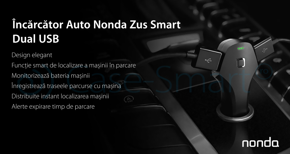 neck Outgoing average Incarcator auto Nonda Zus Smart, Dual USB, Negru - Case Smart