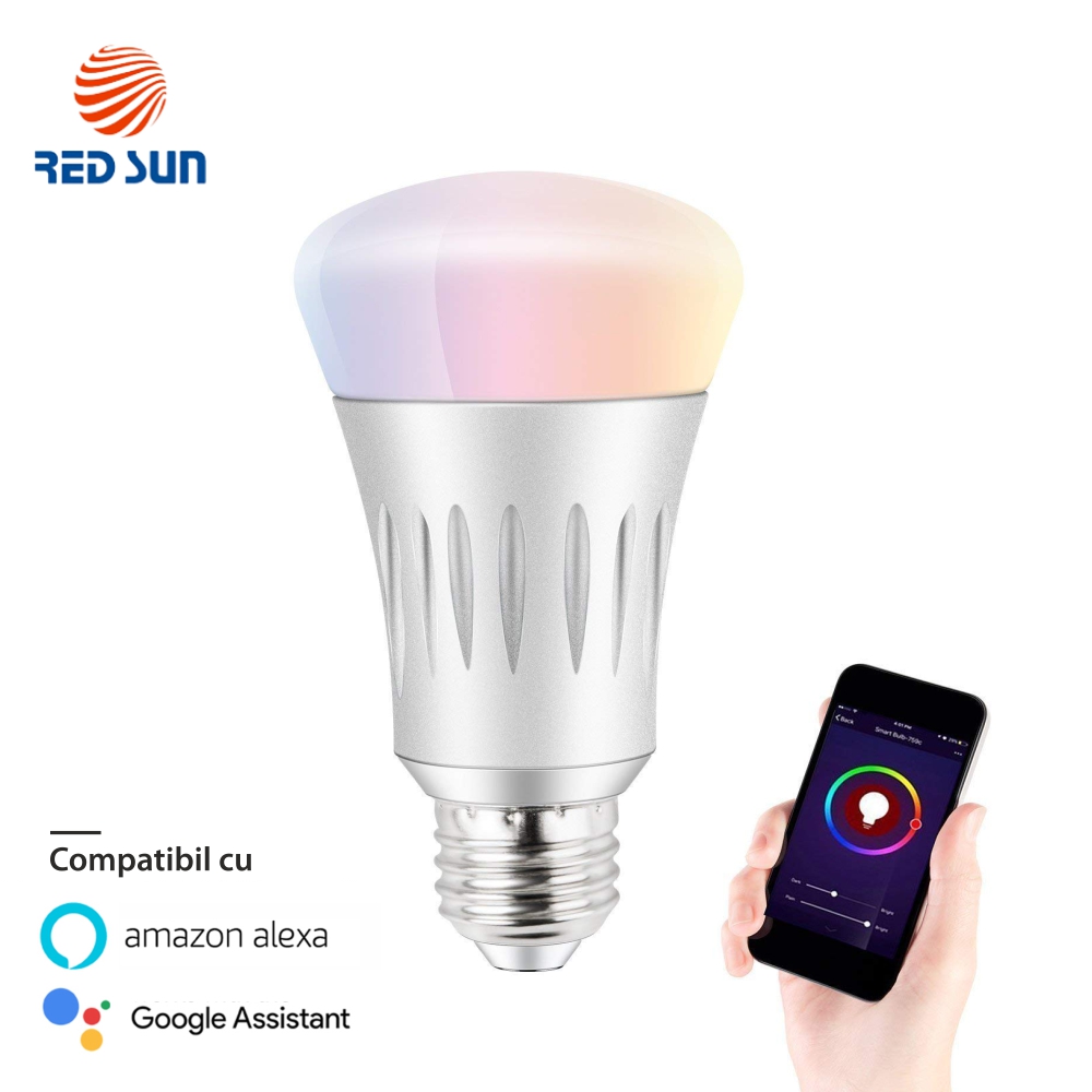 Bec inteligent LED RGB wifi rotund Red Sun, control de pe aplicatie mobila – RS-SLD02-E27