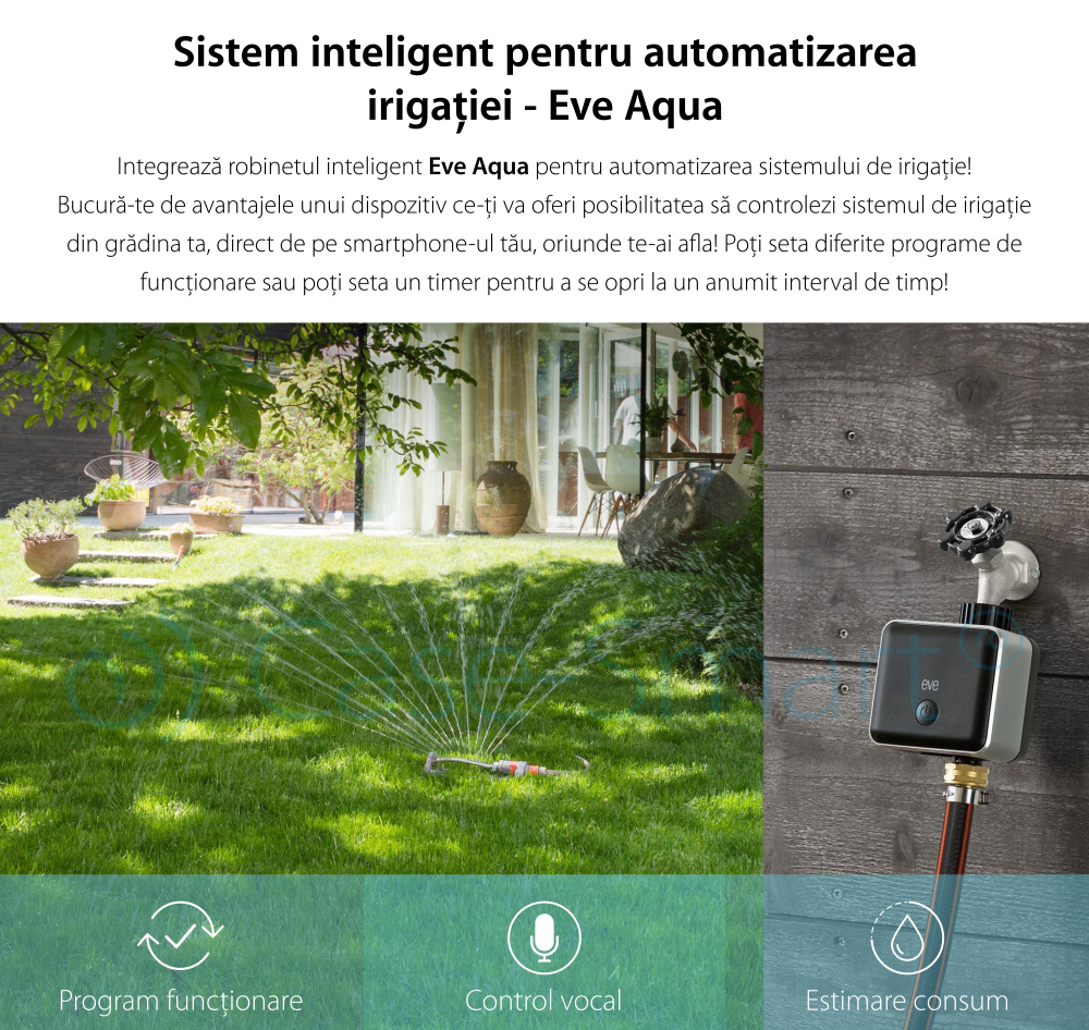 Sistem smart pentru automatizarea irigatiei Eve-aqua, compatibil cu Apple Home Kit
