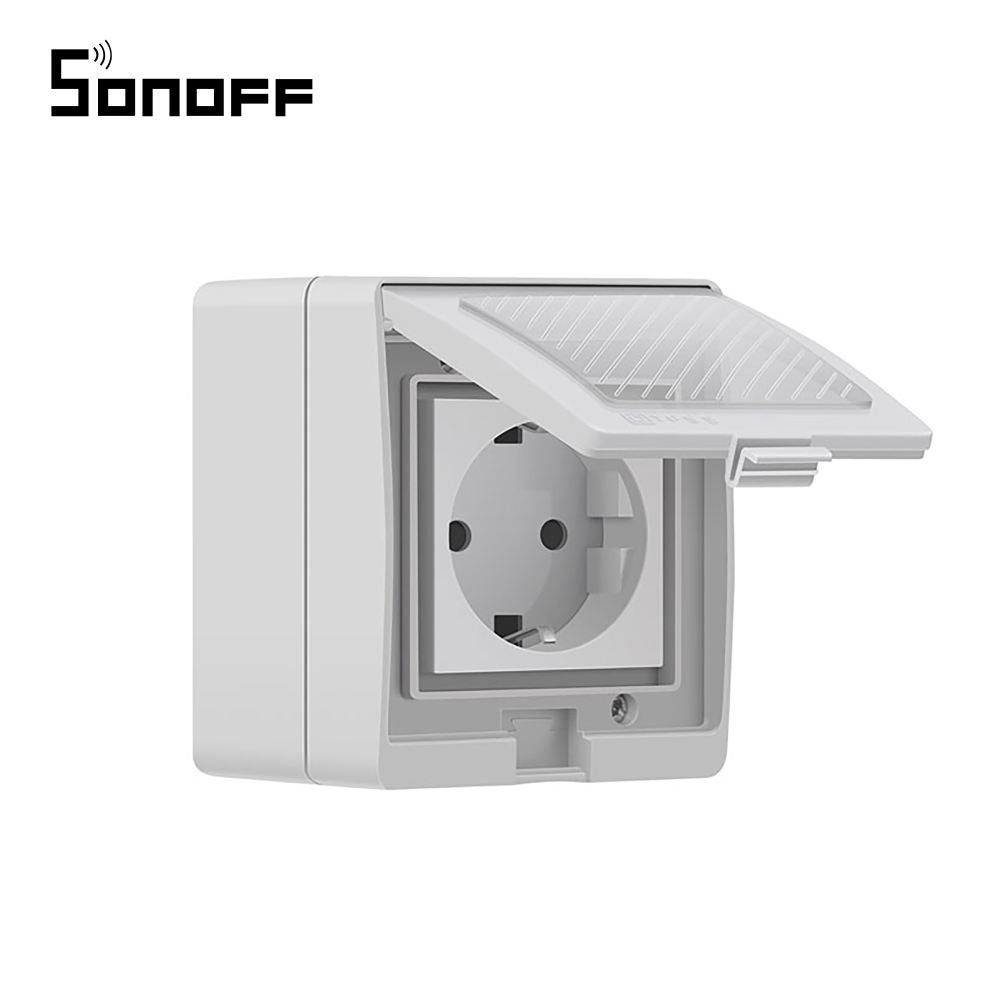 Priza inteligenta pentru exterior Wi-Fi Sonoff S55F, Control de pe telefonul mobil, Control vocal, Distribuire control acces, Timer, Smart scenes, Rezistenta la apa case-smart.ro