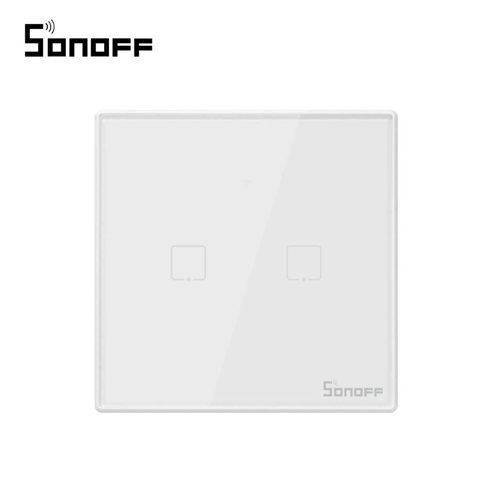 Intrerupator dublu cu touch Sonoff T2EU2C, Wi-Fi + RF, Control de pe telefonul mobil (Wi-Fi) imagine noua