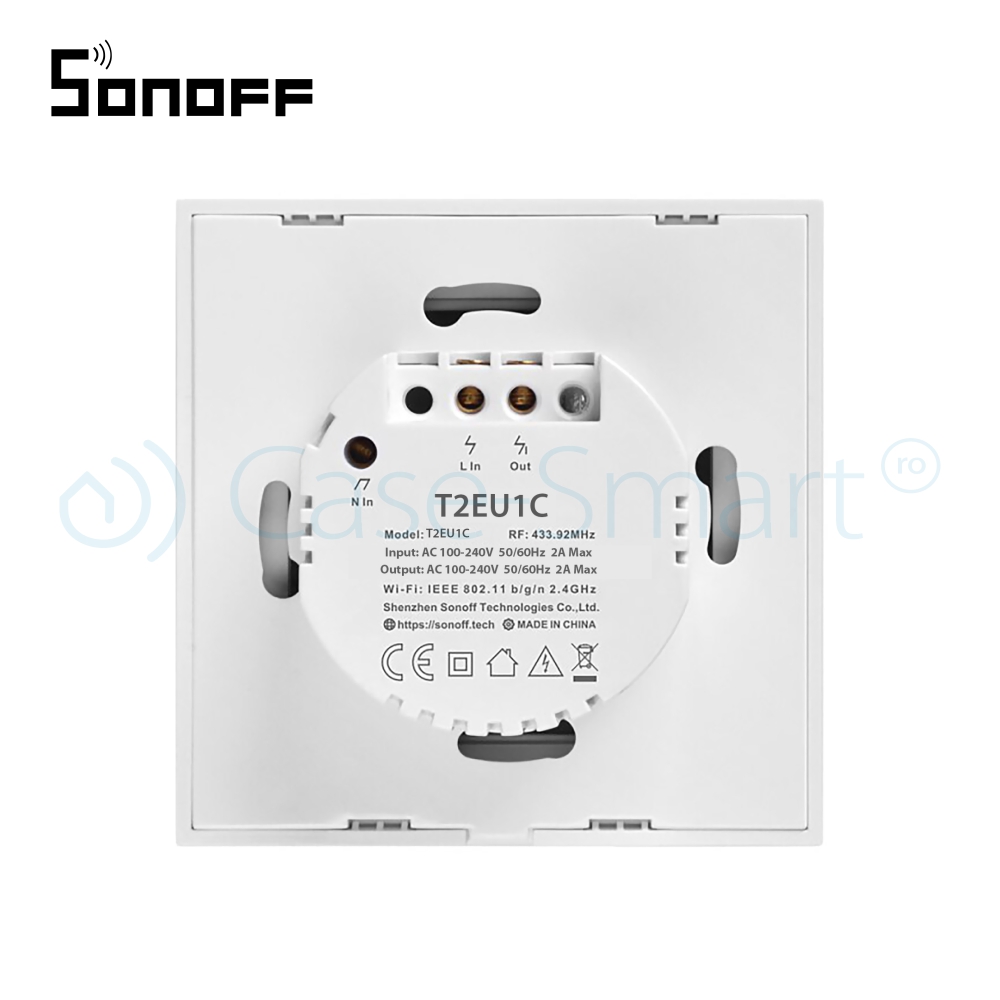 Intrerupator simplu cu touch Sonoff T2EU1C, Wi-Fi + RF, Control de pe telefonul mobil