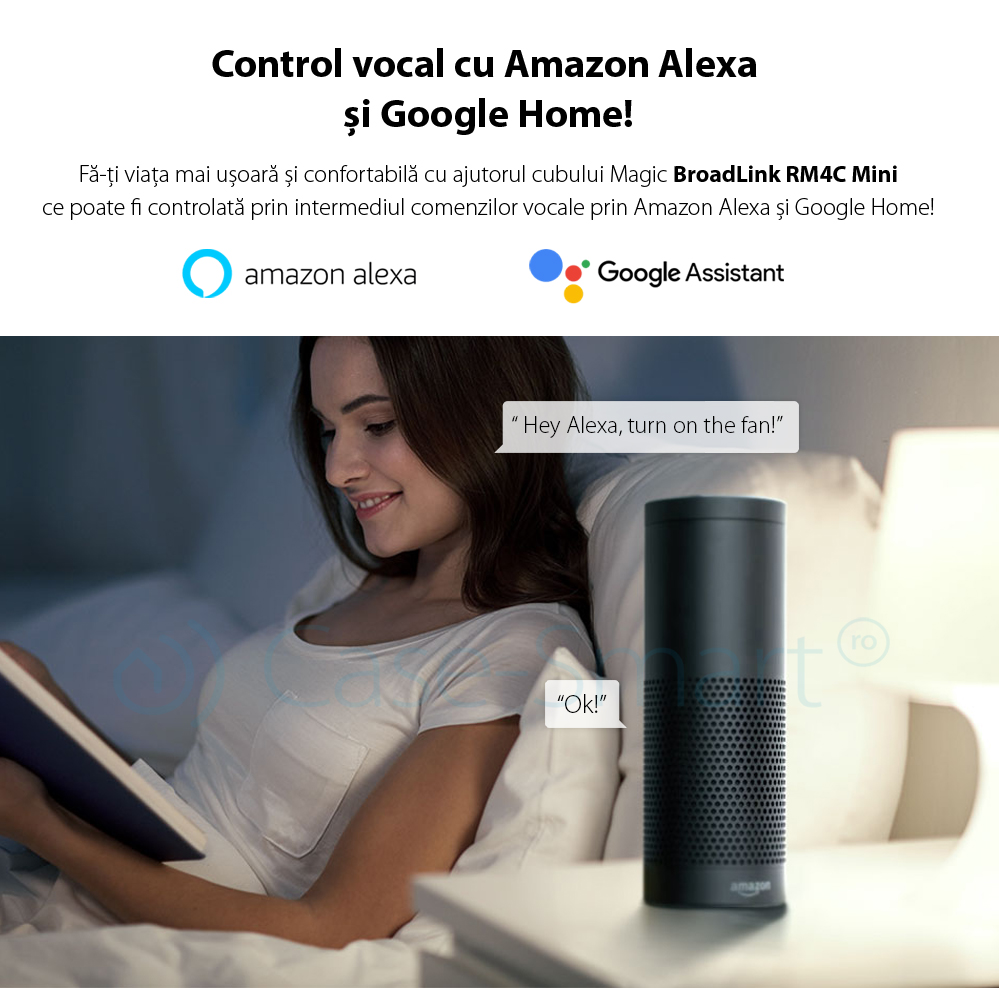 Telecomanda inteligenta BroadLink RM4C Mini, IR, Wi-Fi, compatibil Amazon Alexa si Google Home – Resigilat