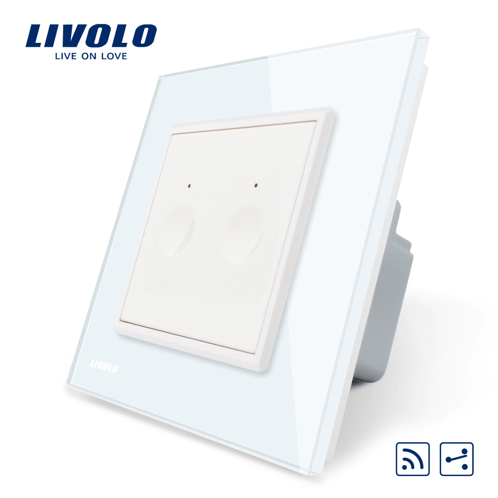 Intrerupator dublu cap scara / cap cruce wireless Livolo din sticla, Serie noua
