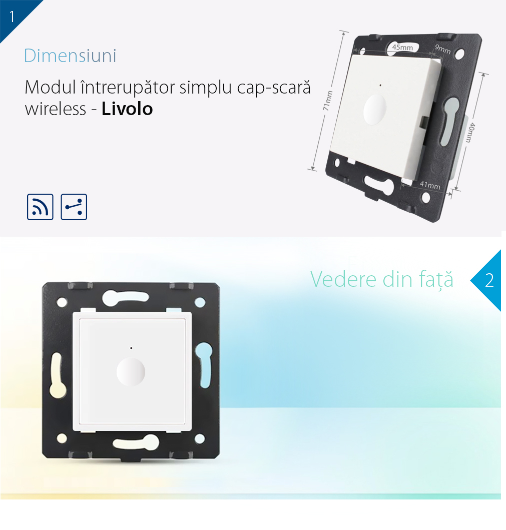 Modul intrerupator wireless cap scara / cap cruce cu touch LIVOLO, Serie noua