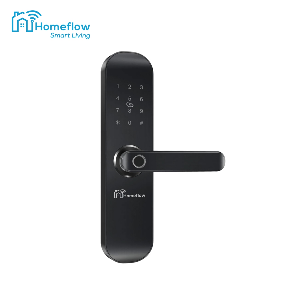 Incuietoare inteligenta Homeflow L-7001, PIN, Card NFC, Amprenta, Cheie metalica, Control de pe telefon/ tableta, Panou tactil, Monitorizare in timp real, Compatibil Google Assistant, Amazon Alexa case-smart