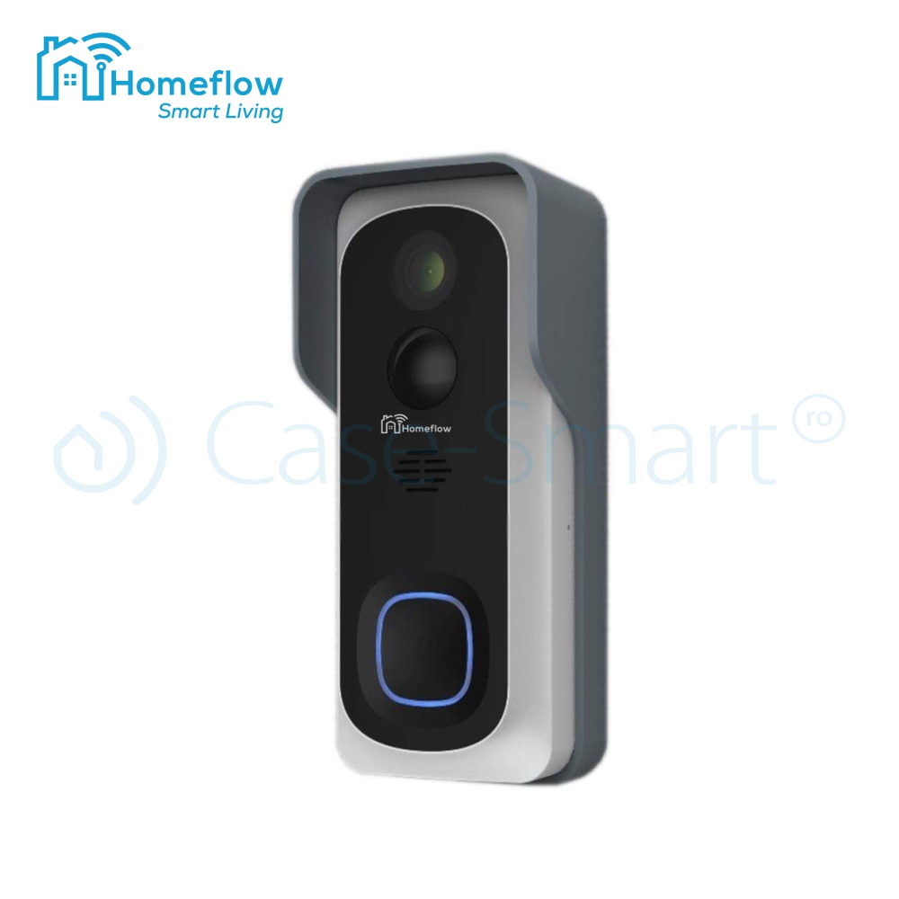 Sonerie inteligenta wireless cu monitorizare video Homeflow D-3001,  Comunicare bidirectionala, Detectie miscare, Notificari, Modul sonerie  interior inclus - Case Smart