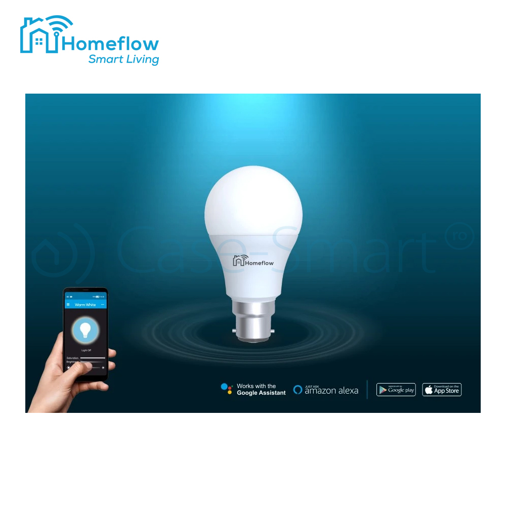 Bec inteligent LED Wireless Homeflow B-5005, B22, 9W (60W), 806lm, dimabil, lumina calda/ rece, Control de pe telefonul mobil – Resigilat