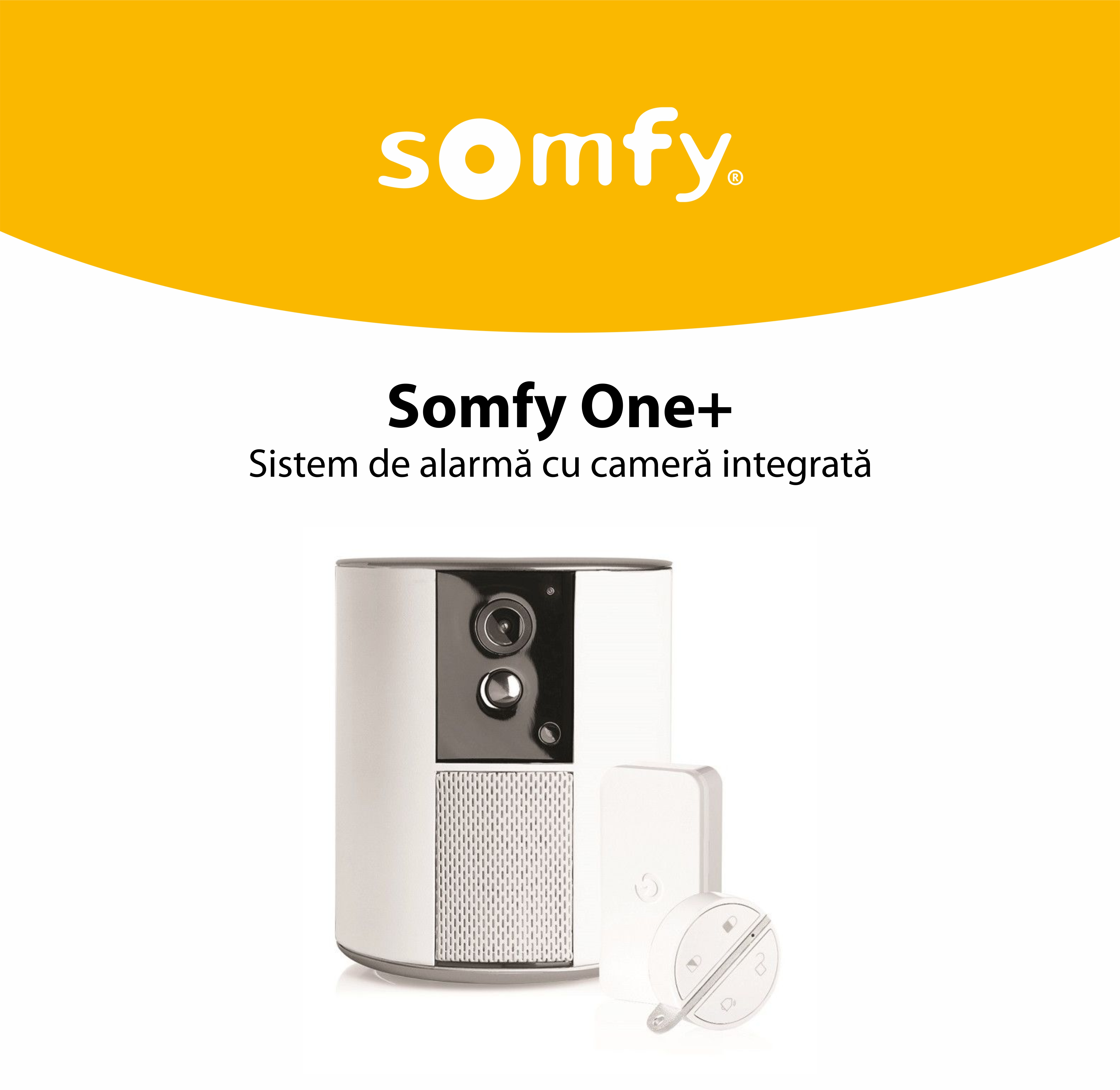 Camera de supraveghere Somfy One+, Full HD, Alarma si Sirena, WiFi, Bluetooth 4.0, Detector de miscare  ( Badge si IntelliTag incluse )