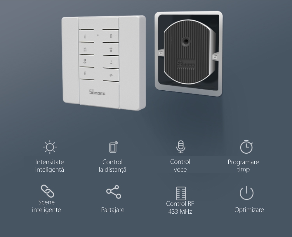 Intensificator inteligent de lumina Dimmer D1, Sonoff, Wireless, Control voce, Compatibil cu Google Home & Alexa