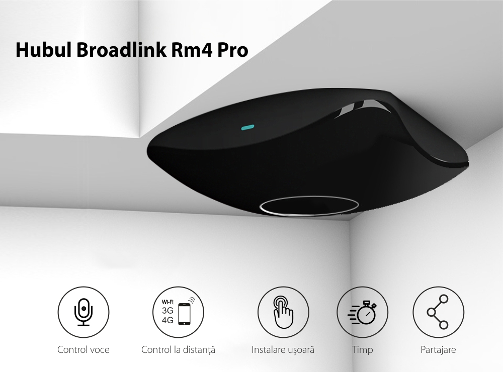Telecomanda universala HUB Wi-Fi BroadLink RM4 Pro, Compatibil cu Google Home, Alexa & IFTTT