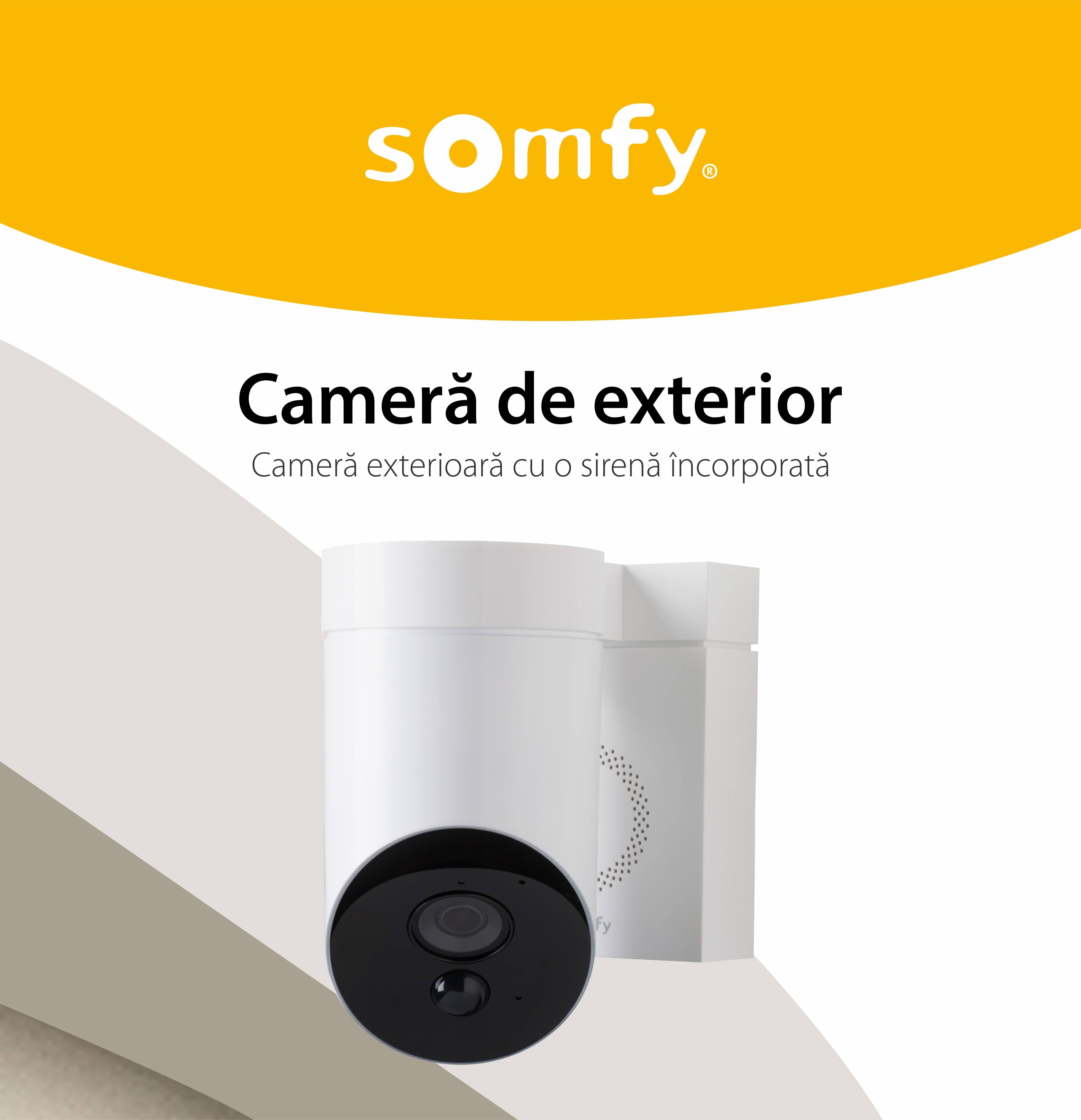 Camera de supraveghere de exterior Somfy, Wifi, 1080p Full HD, Sirena 110 dB, Posibila conexiune la corpul de iluminat existent – Alb