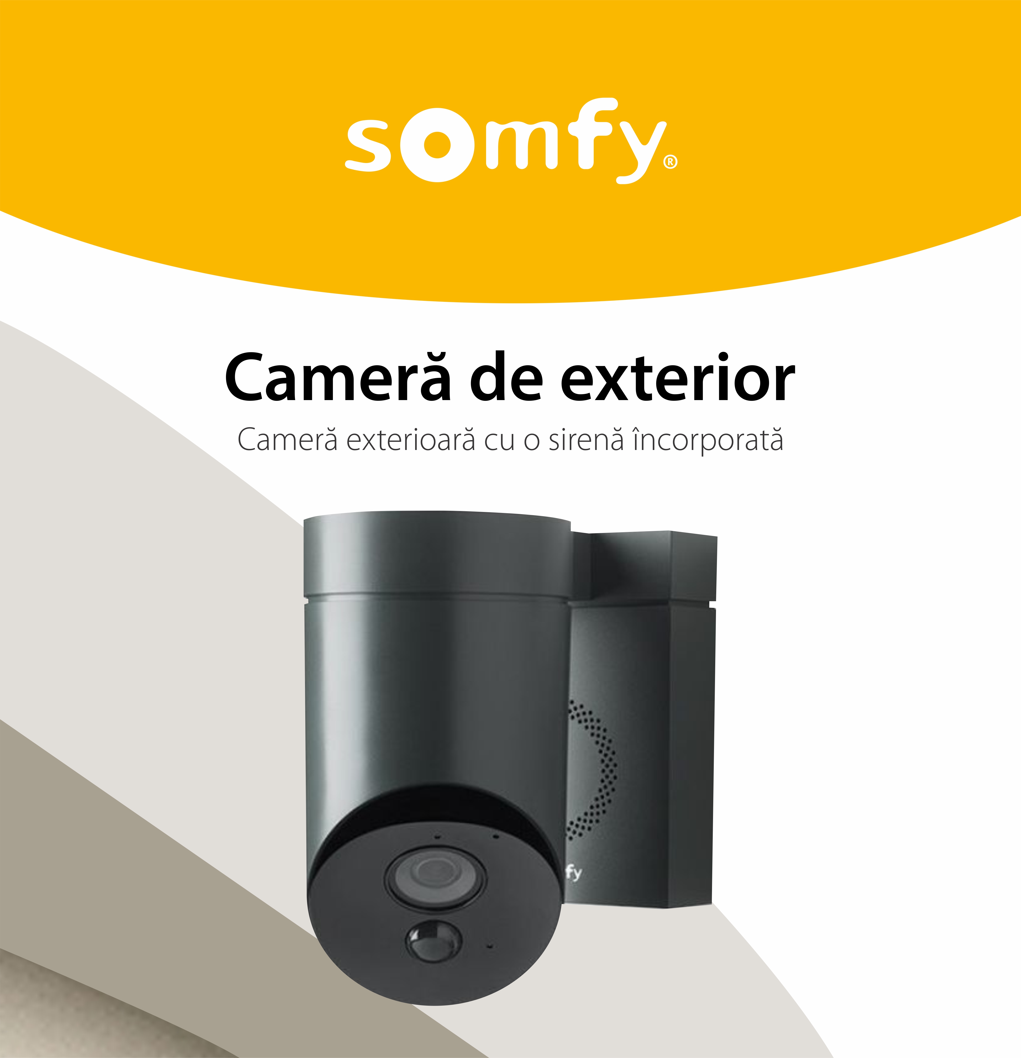 Camera de supraveghere de exterior Somfy, Wifi, 1080p Full HD, Sirena 110 dB, Posibila conexiune la corpul de iluminat existent – Gri