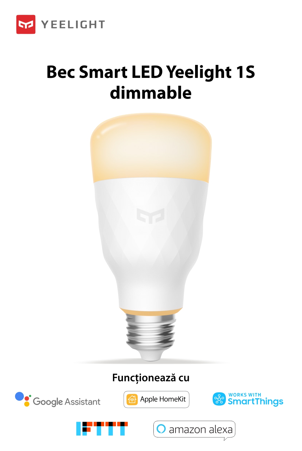 Bec Smart LED Yeelight 1S, Dimabil, Wi-Fi, E27, 800 LM, Comanda vocala, 8.5W – Resigilat