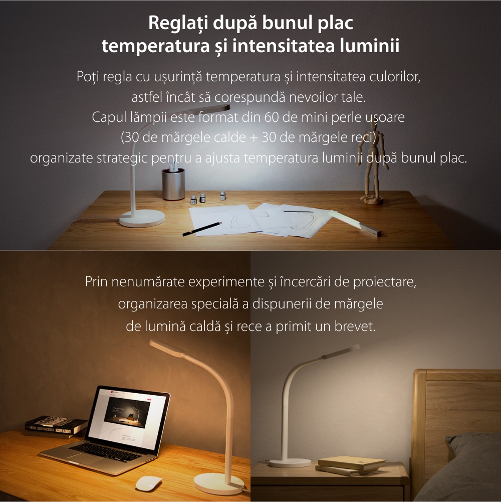 Lampa LED pentru birou, Yeelight YLTD02YL, Alb, 260 LM, Flexibila 360‎°, Bateria 2000 mAh, Luminozitate reglabila
