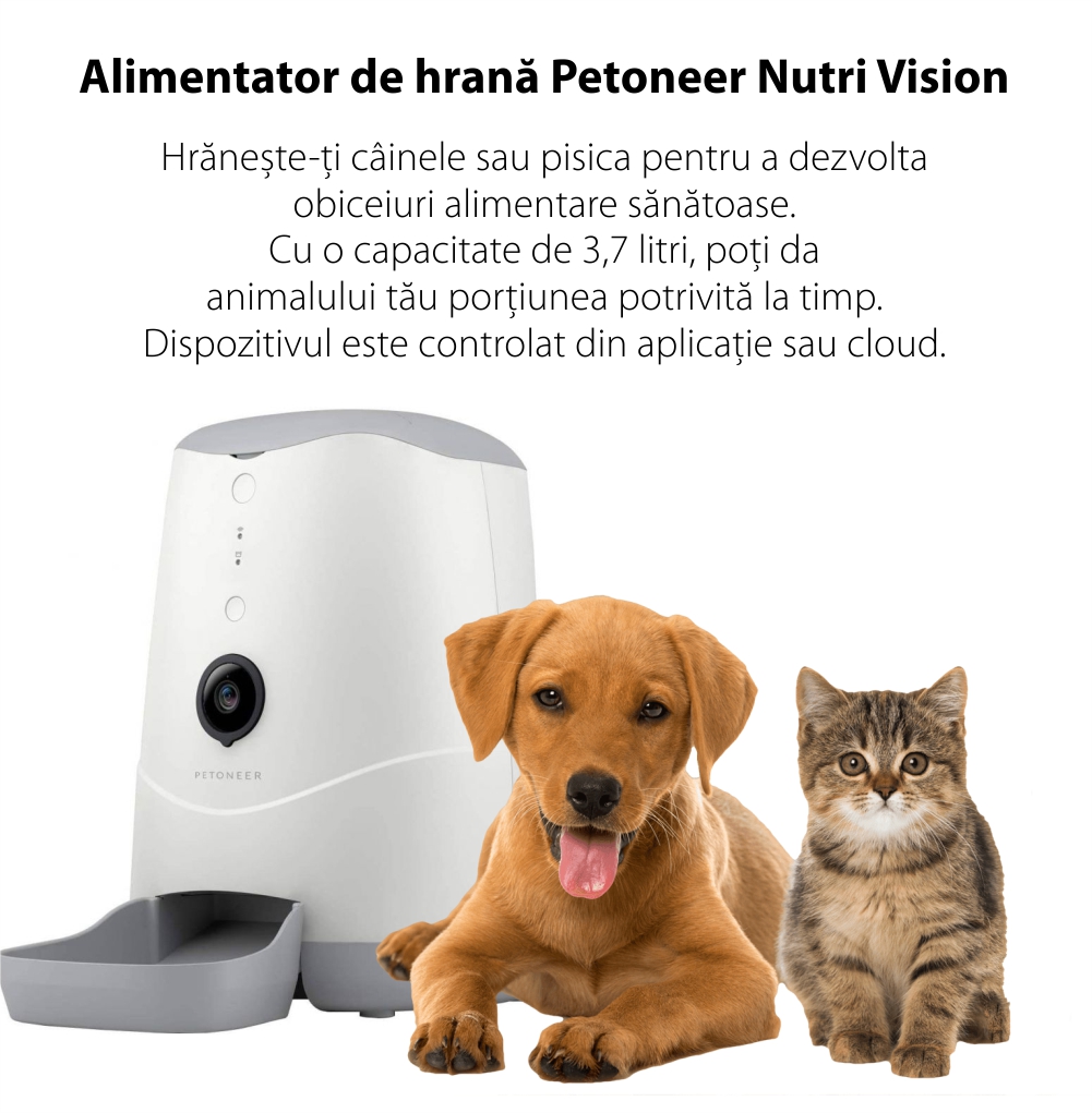 Dispenser smart pentru hrana animalelor de companie Petoneer Nutri Vision, 3.7 L, Camera, Control Vocal