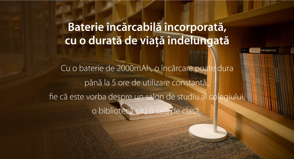 Lampa LED pentru birou, Yeelight YLTD02YL, Alb, 260 LM, Flexibila 360‎°, Bateria 2000 mAh, Luminozitate reglabila