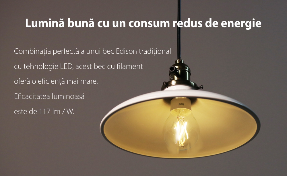 Bec inteligent cu filament LED, Yeelight YLDP12YL, Control smart, 6W, Wi-Fi, 2.4 GHz