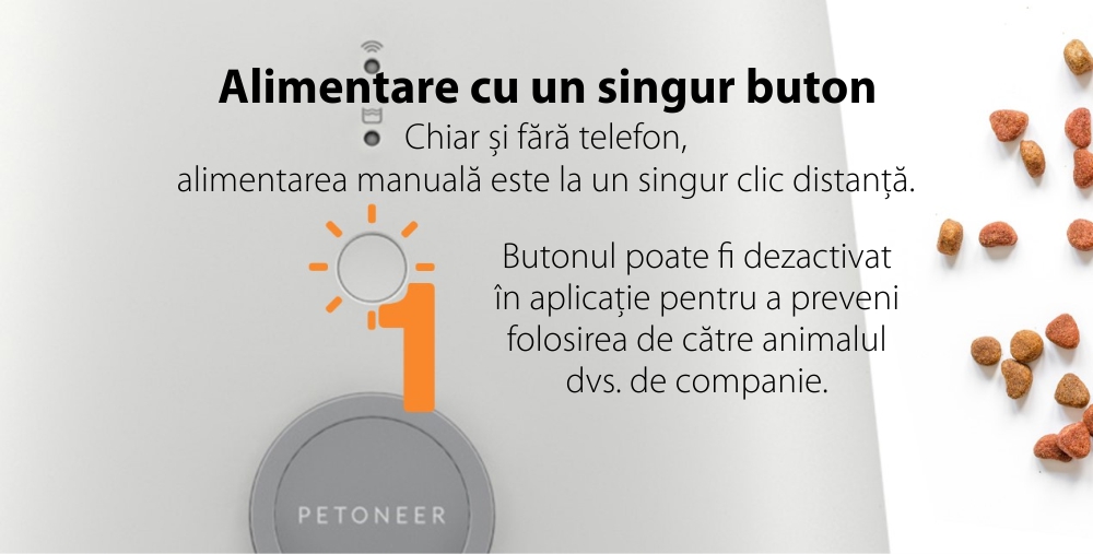 Dispenser inteligent pentru hrana animalelor de companie Petoneer Nutri, Control aplicatie, Slot baterie externa