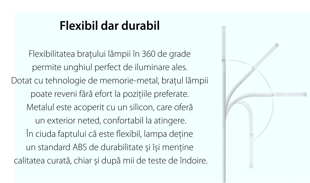 Lampa LED pentru birou, Yeelight YLTD02YL, Alb, 260 LM, Flexibila 360‎°, Bateria 2000 mAh, Luminozitate reglabila