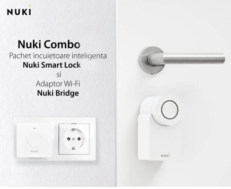 Pachet Nuki Combo 4.0, Include Nuki Smart Lock 4.0 si Nuki Bridge, Control de la distanta prin aplicatie