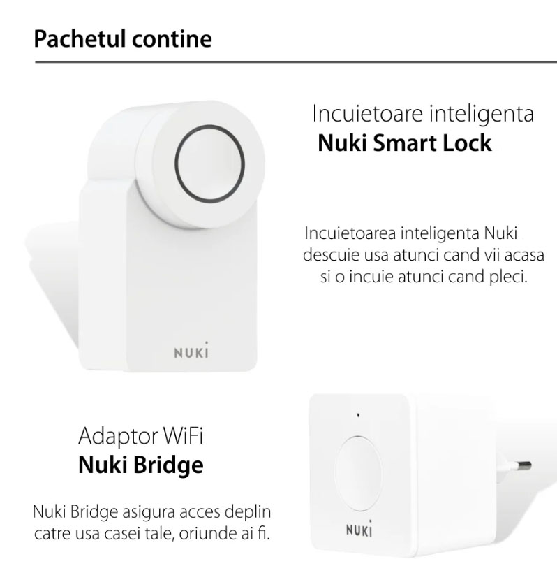 Pachet Nuki Combo 4.0, Include Nuki Smart Lock 4.0 si Nuki Bridge, Control de la distanta prin aplicatie