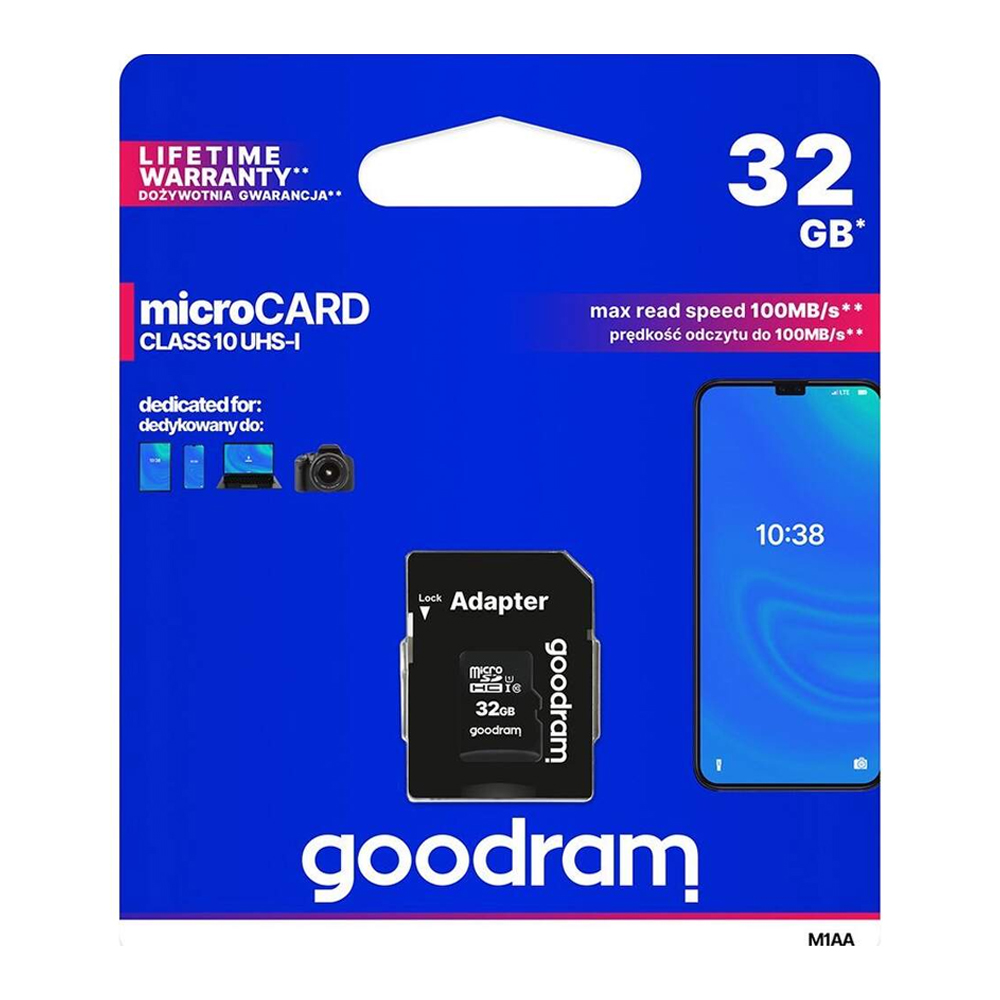 Card de memorie MicroSDXC + Adaptor SD, GOODRAM M1AA-0320R12, 32 GB, Memorie interna USH-I