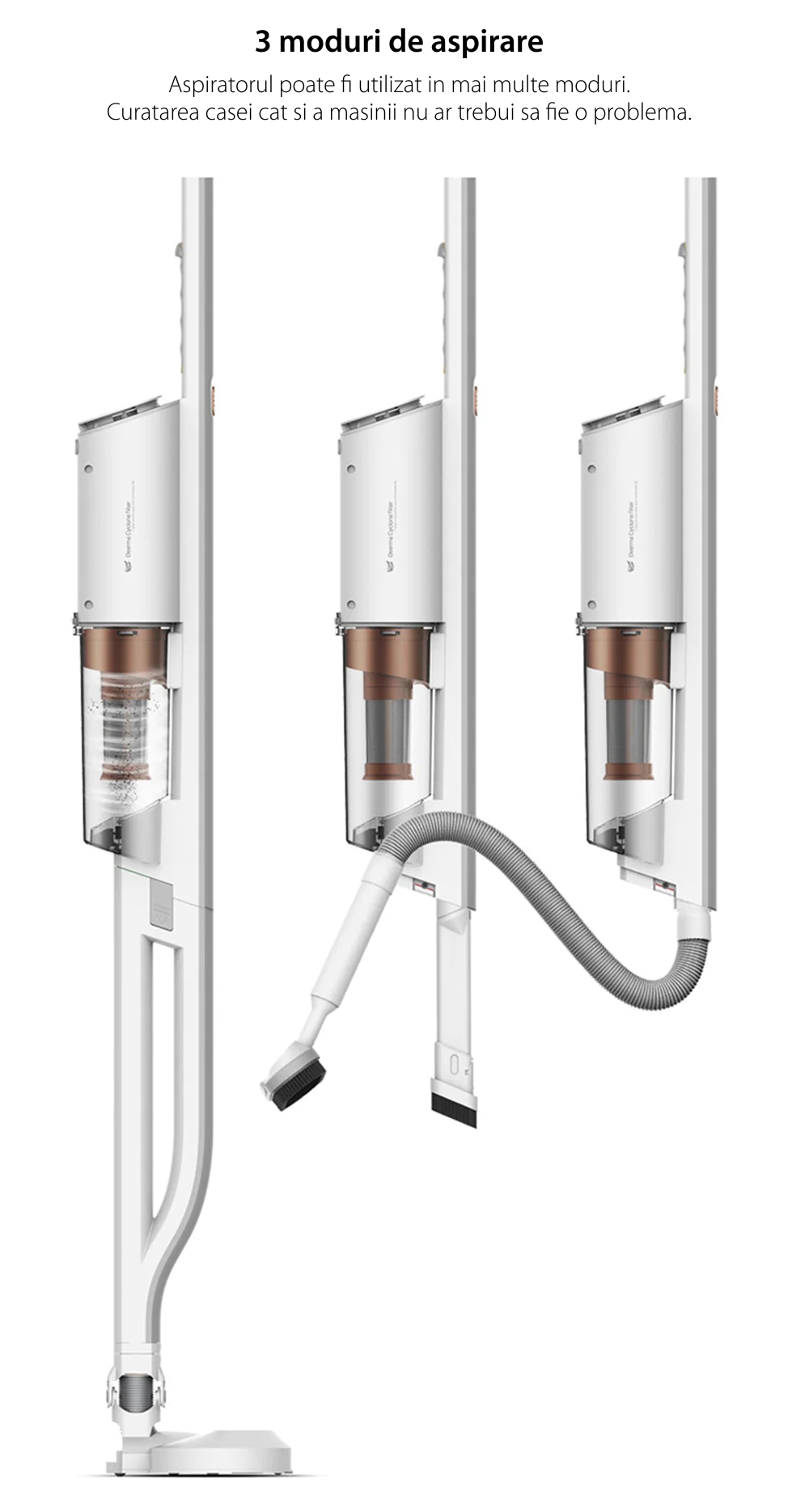 Aspirator vertical Deerma DX800, Alb, Putere 600 W, Capacitate 800 mL, 4 Etape de filtrare – Resigilat
