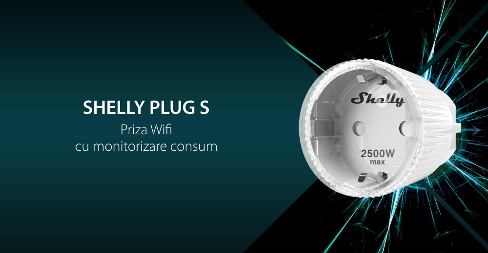 Priza Shelly Plug S, Wi-Fi, 2500 W, Monitorizare consum, Programare, Alb