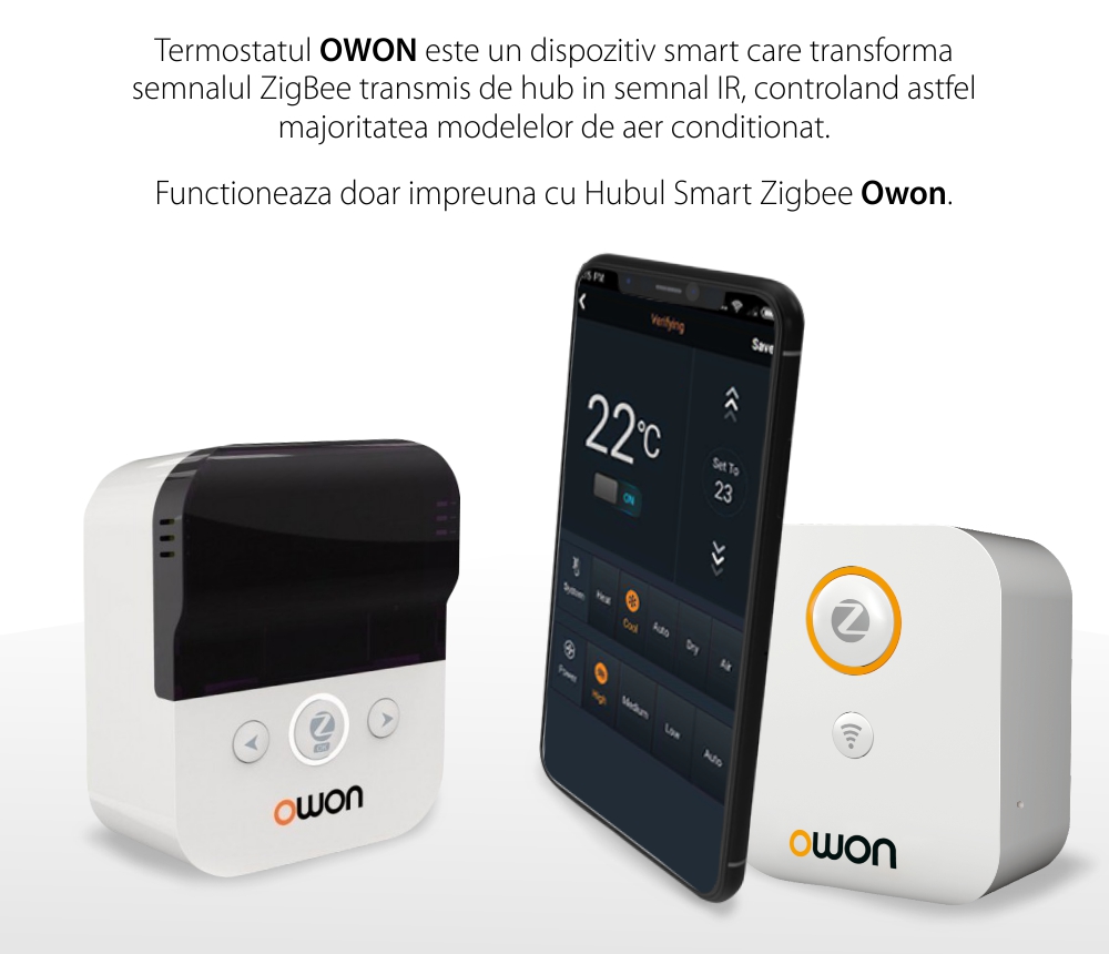 Termostat inteligent Owon pentru aer conditionat, Control aplicatie, Afisarea temperaturii, Integrare scenarii