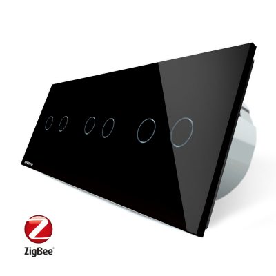 Intrerupator dublu+dublu+dublu cu touch Livolo din sticla, Protocol ZigBee, Control de pe telefon culoare neagra