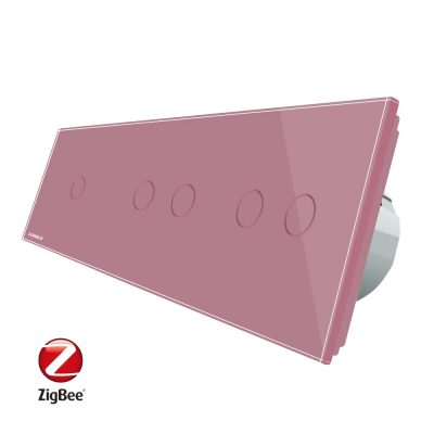 Intrerupator cu touch simplu+dublu+dublu LIVOLO din sticla, Protocol ZigBee, Control de pe telefon culoare roz