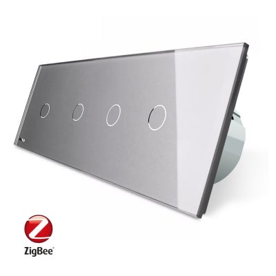 Intrerupator LIVOLO cu touch din sticla cu 4 intrerupatoare simple, Protocol ZigBee, Control de pe telefon culoare gri