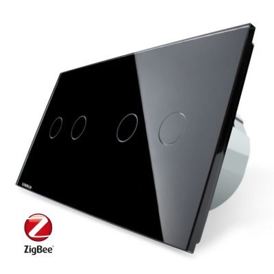 Intrerupator dublu + dublu cu touch Livolo din sticla, Protocol ZigBee, Control de pe telefon culoare neagra