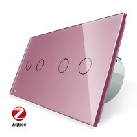 Intrerupator dublu + dublu cu touch Livolo din sticla, Protocol ZigBee, Control de pe telefon culoare roz