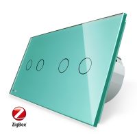 Intrerupator dublu + dublu cu touch Livolo din sticla, Protocol ZigBee, Control de pe telefon culoare verde