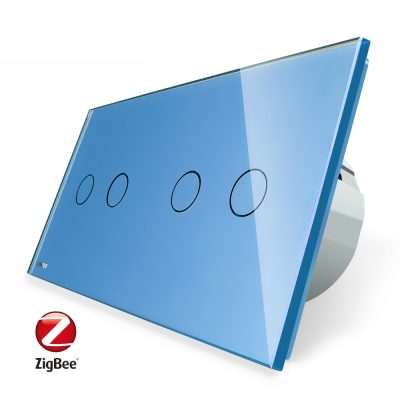 Intrerupator dublu + dublu cu touch Livolo din sticla, Protocol ZigBee, Control de pe telefon culoare albastra