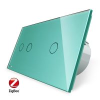 Intrerupator dublu + simplu cu touch Livolo din sticla, Protocol ZigBee, Control de pe telefon culoare verde
