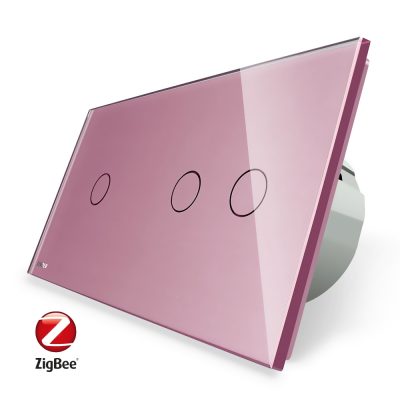 Intrerupator simplu + dublu cu touch Livolo din sticla, Protocol ZigBee, Control de pe telefonul mobil culoare roz