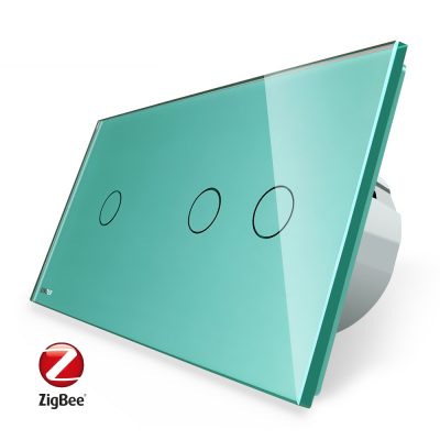 Intrerupator simplu + dublu cu touch Livolo din sticla, Protocol ZigBee, Control de pe telefonul mobil culoare verde