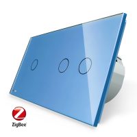 Intrerupator simplu + dublu cu touch Livolo din sticla, Protocol ZigBee, Control de pe telefonul mobil culoare albastra