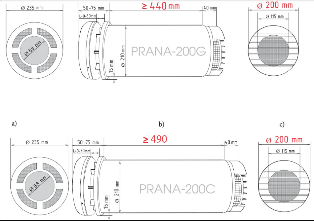 Sistem de ventilatie cu recuperare de caldura PRANA 200C ERP PREMIUM cu Functie Preincalzire