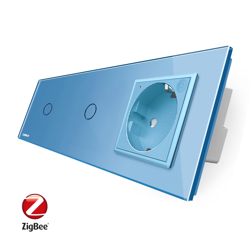 Intrerupator LIVOLO simplu+simplu ZigBee cu touch si priza din sticla ZigBee, Control de pe telefon