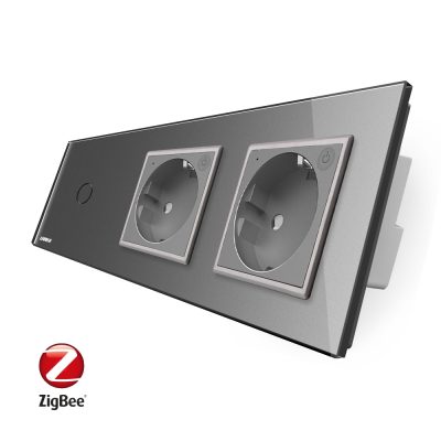 Intrerupator LIVOLO simplu ZigBee cu touch si 2 prize din sticla ZigBee, Control de pe telefon culoare gri