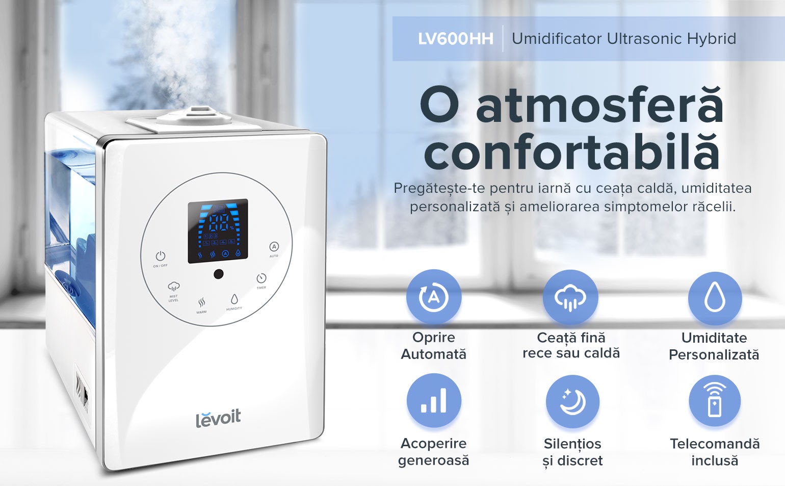 Umidificator Levoit LV600HH-RWH, Capacitate 6 L, Nivel zgomot 36 dB, Aromaterapie, Umidificare personalizata