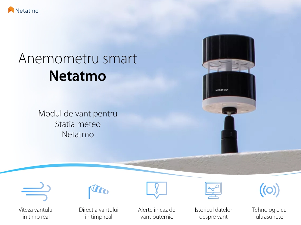 Modul aditional de vant pentru statia meteo Netatmo, Monitorizare viteza si directie, Afisare date in aplicatie