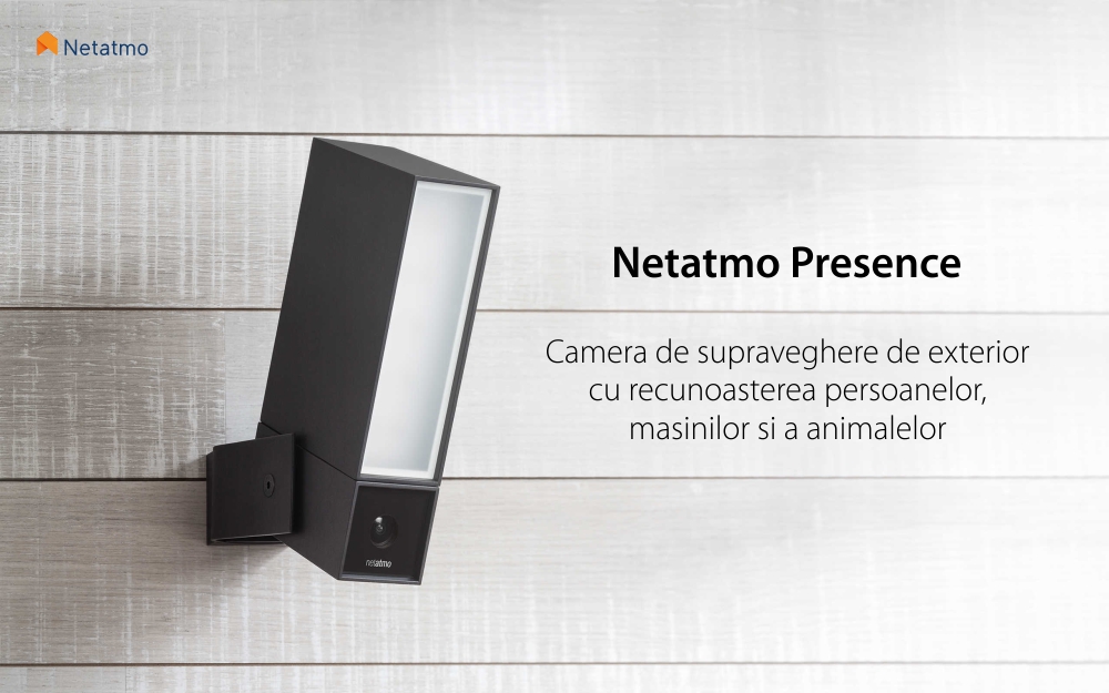Camera de supraveghere pentru exterior Netatmo Presence, Wi-Fi, Proiector LED, Vedere nocturna, 4 MP, Rezolutie 1080P