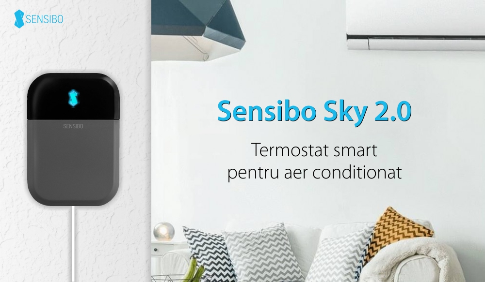 Termostat smart pentru aer conditionat Sensibo Sky 2.0, Senzori temperatura & umiditate, Compatibil cu asistenti vocali